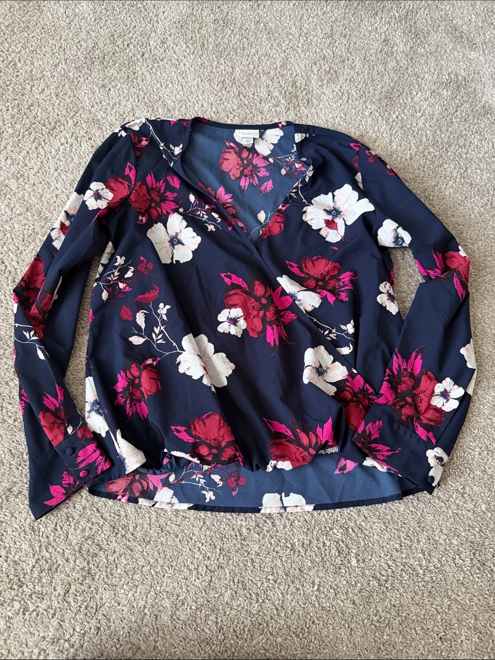 Floral Navy Top with Pink & White Blooms